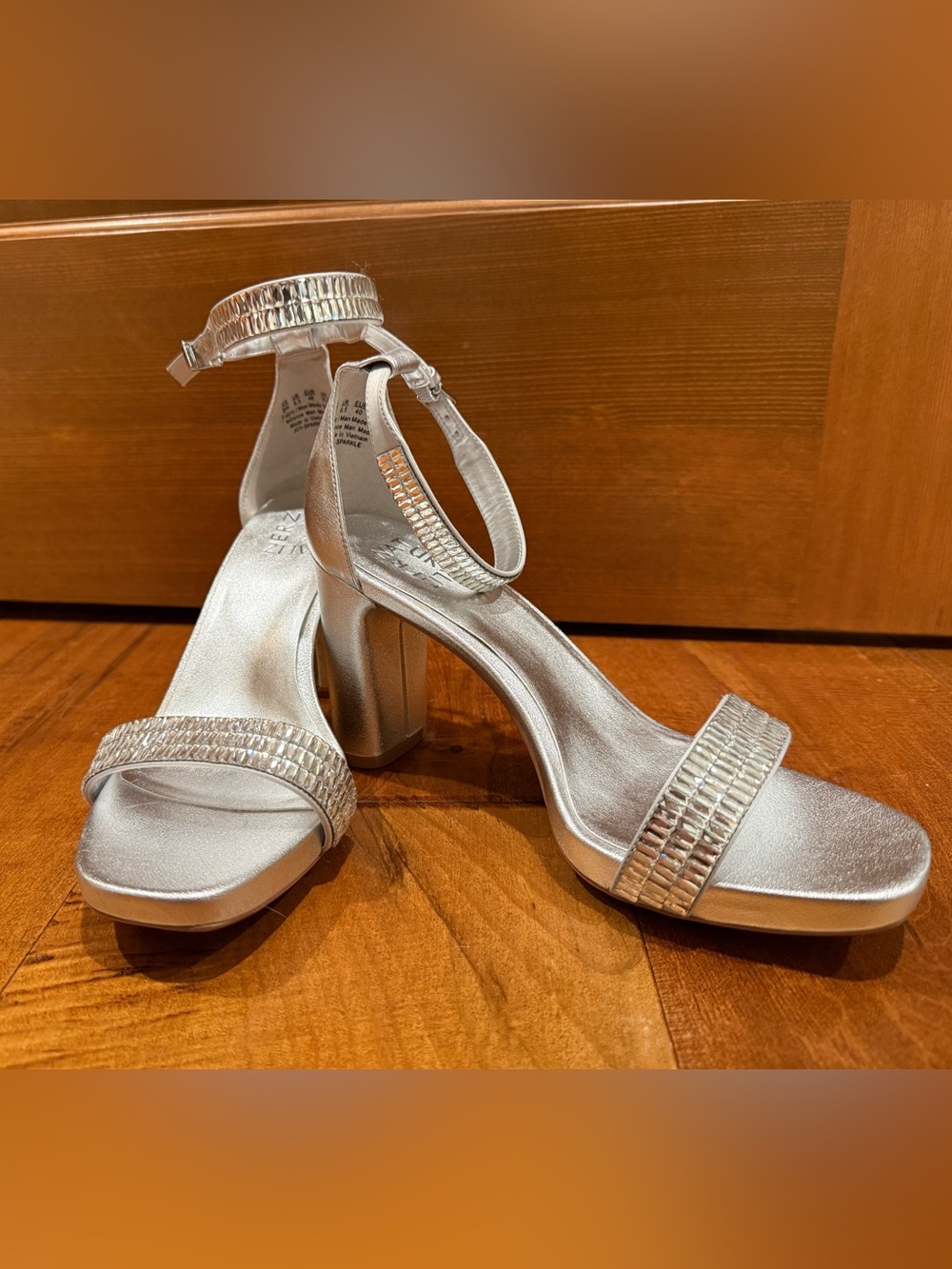 Naturalizer Silver Block Heel Ankle-Strap Sandals